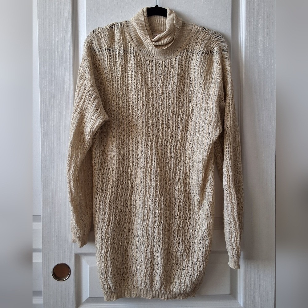 Talbots M Cream Sweater Dress Golden Open Knit Coastal‎ Grandma Mature Holiday